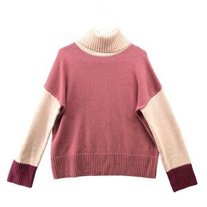 Garnet Hill Pink and Cream Colorblock Turtleneck Sweater